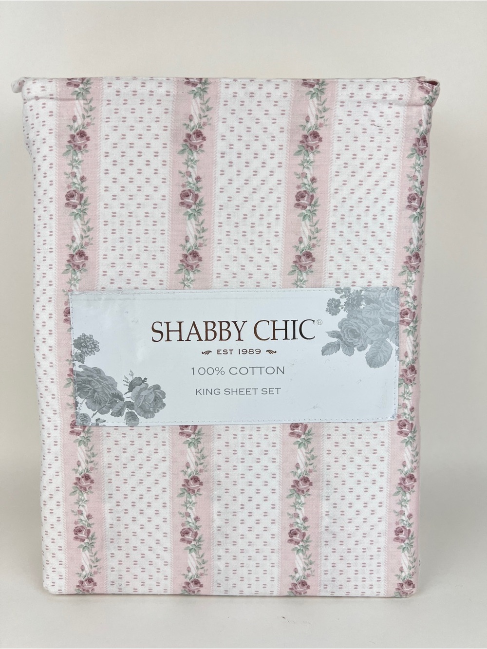 Shabby Chic Pink Floral King Sheet Set Soft 100% Cotton 4 Pc Set NEW